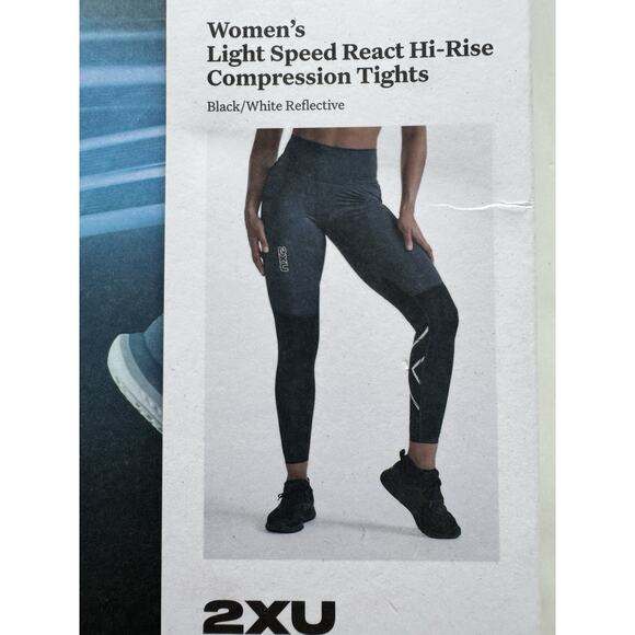 2XU Women's Light Speed React Hi-Rise Compression Tights Black White Reflective - Picture 1 of 4